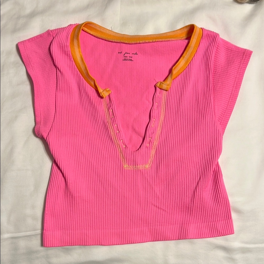 Pink and Orange Urban Outfitters Ribbed Crop Top